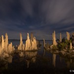 Moonlit clouds and light-painted tufas, Mono Lake