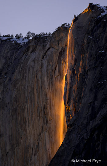 Horsetail Fall from "Rowell's View" near Northside Drive, February 19th, 2009, 5:29 p.m.