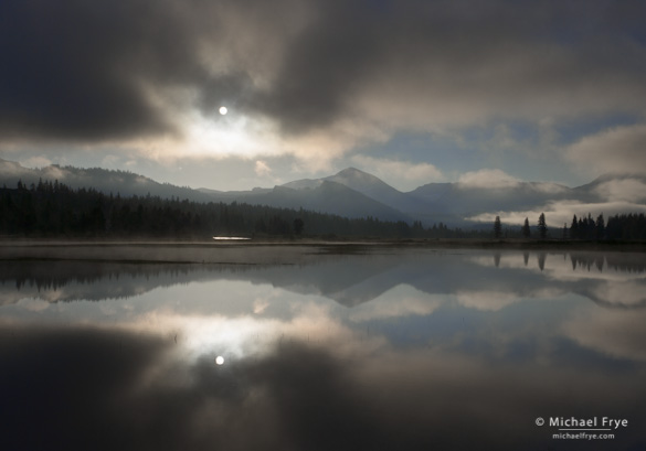 0211-5378 Sun breaking through Mist, Tuolumne Meadows—the opening image for Chapter 4 of the book