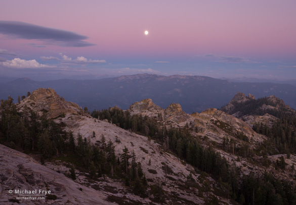 Moonrise over the Sierra Nevada and Kaiser Wilderness from Shuteye Peak