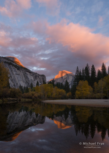 Half Dome and the Merced River at sunset, Yosemite NP, CA, USA