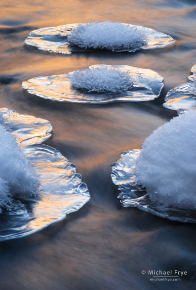 Ice formations in the Merced River, Yosemite NP, CA, USA