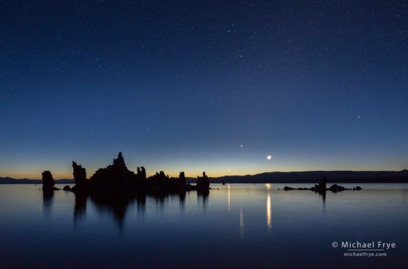 Venus, Jupiter, and the Moon rising at dawn, Mono Lake, CA, USA