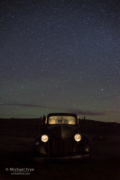 Abandoned truck at night, Bodie SHP, CA, USA