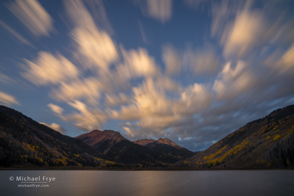 Fast-moving clouds at sunrise, Crystal Lake, Uncompahgre NF, CO, USA