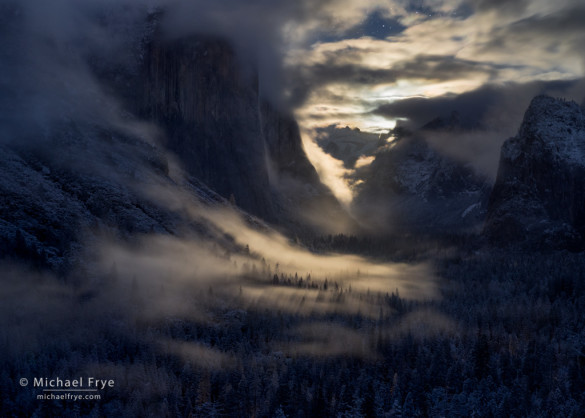 Yosemite Valley illuminated by the rising moon, Yosemite NP, CA, USA