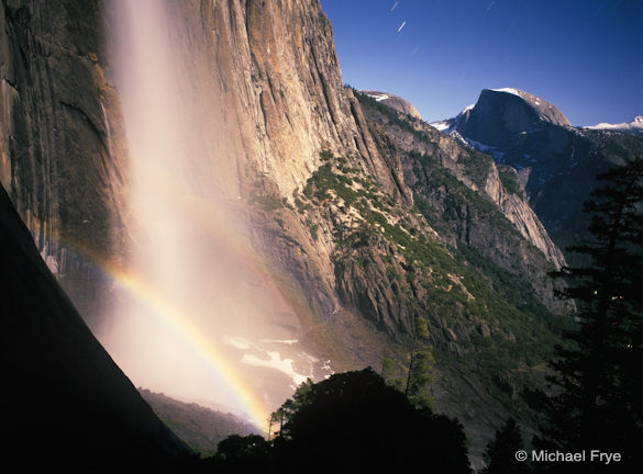40019 Half Dome and Upper Yosemite Fall with a lunar rainbow