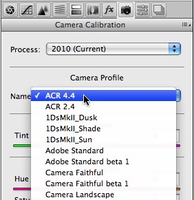 ACR Calibration Camera Calibration Tab in Adobe Camera Raw