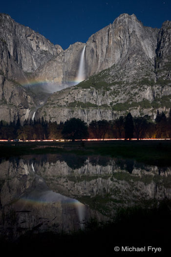 Lunar rainbow on Upper Yosemite Fall from Cook's Meadow, May 2009