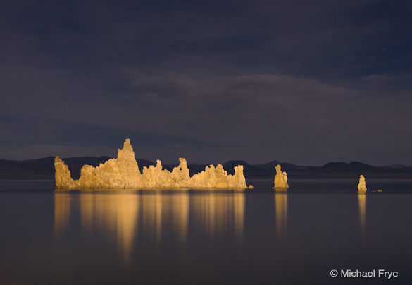 Light-painted tufa towers at Mono Lake