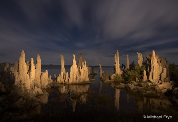 Moonlit clouds and light-painted tufas, Mono Lake