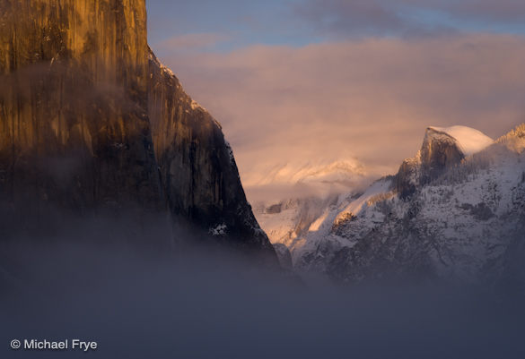 Half Dome and El Capitan at sunset from Tunnel View, Monday, 5:01 p.m.