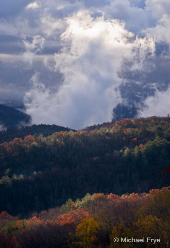 The same image processed in Lightroom 3. There's less texture and detail in the top of the cloud, and the bottom half of the photo looks duller and flatter.