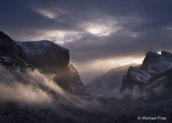 Sunbeams striking El Capitan, 6:32 a.m. Sunday