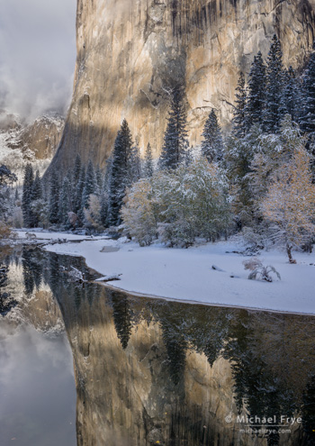 El Capitan reflected in the Merced River, Saturday, 8:21 a.m.