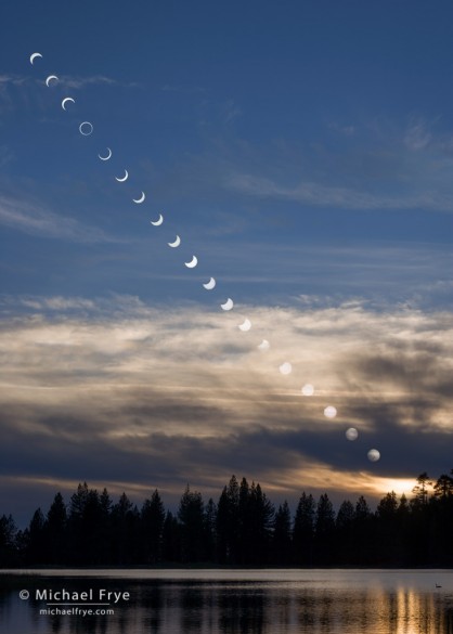 Sequence showing the annular solar eclipse, May 20th, 2012, from Manzanita Lake, Lassen Volcanic NP