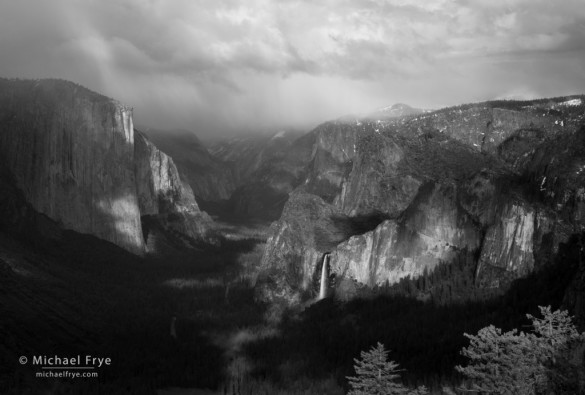 Rain showers over Yosemite Valley from near Old Inspiration Point, Yosemite NP, CA, USA