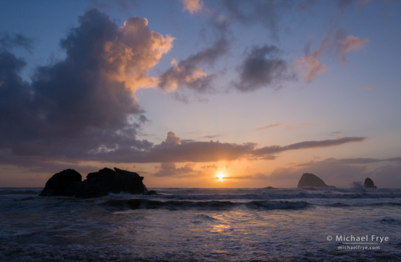 Sea stacks at sunset, Redwood NP, CA, USA