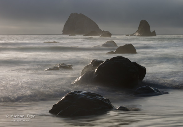 Rocks and sea stacks, late afternoon, Redwood NP, CA, USA