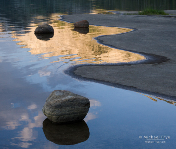 Rocks and reflections along the shore of Tenaya Lake, Yosemite NP, CA, USA