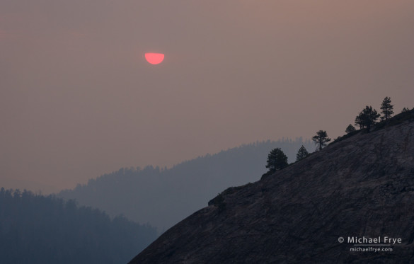 Sun setting through smoke from the Rim Fire, August 20th, 2013, Yosemite NP, CA, USA