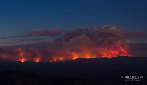 The Rim Fire at dusk, 8/21/13, from a viewpoint near Mariposa