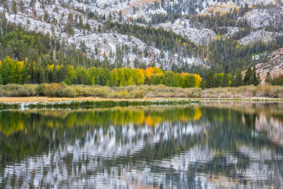 September reflections in North Lake after a dusting of snow, Inyo NF, CA, USA