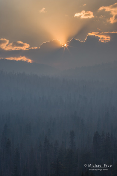 Sun on the edge of the smoke plume from the Rim Fire, 8/27/13, Yosemite NP, CA, USA