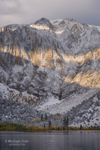 Bands of sunlight on Laurel Mountain from Convict Lake, Inyo NF, CA, USA