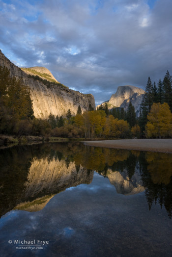 Half Dome and the Merced River, late afternoon, autumn, Yosemite NP, CA, USA