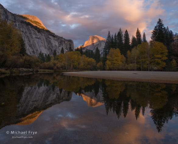 Half Dome and the Merced River at sunset, Yosemite NP, CA, USA