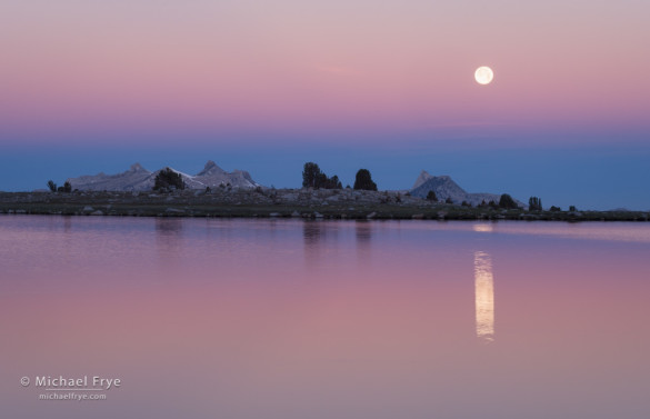 Moon setting over a High Sierra lake, Yosemite NP, CA, USA