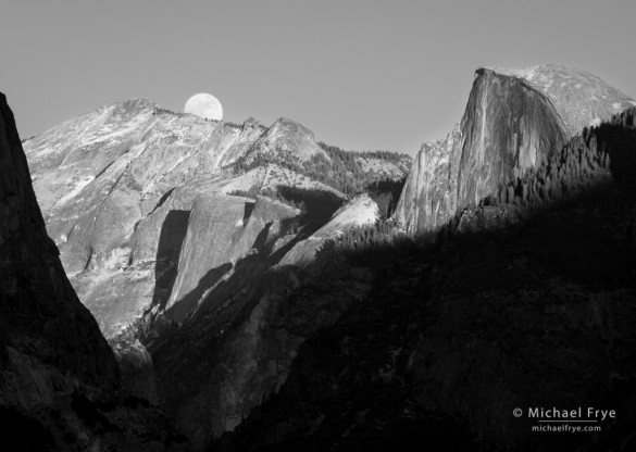 Full moon rising over Cloud's Rest with Half Dome, Yosemite NP, CA, USA