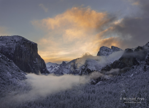 Sunrise from Tunnel View after a snowstorm, Yosemite NP, CA, USA