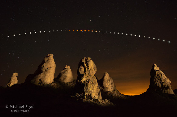 Lunar eclipse sequence, April 14th and 15th, Trona Pinnacles, CA, USA