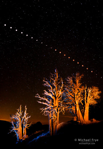 Lunar Eclipse Sequence, 1:23 a.m. to 4:49 a.m., August 28, 2007, Yosemite NP, CA