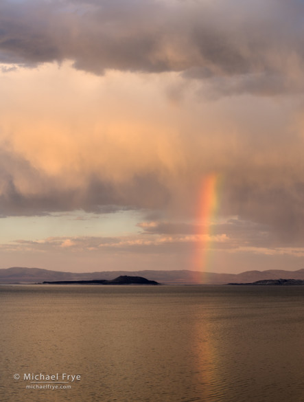 Rainbow over Mono Lake and Negit Island at sunset, CA, USA