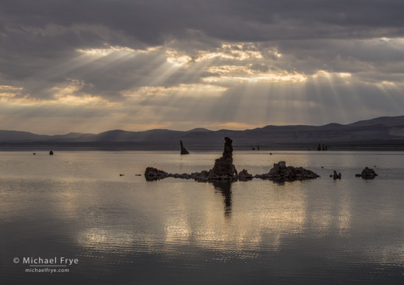 Sunbeams and tufa towers, Mono Lake, CA, USA