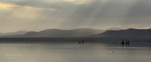 Sunbeams and tufa towers, Mono Lake, CA, USA