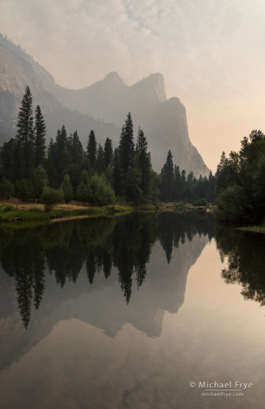 Three Brothers on a smoky morning, Yosemite NP, CA, USA