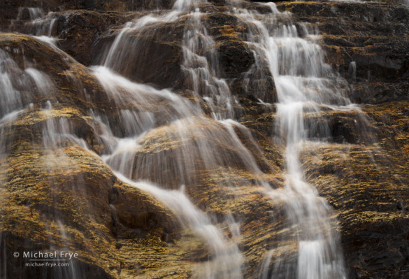 Cascade with gold-colored rock, eastern Sierra, Inyo NF, CA, USA