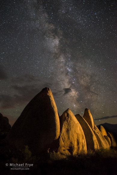 Milky Way over granite rock formations, Rattlesnake Gulch, Mono County, CA, USA