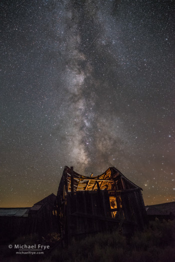 "Swayback" building at night, Bodie SHP, CA, USA
