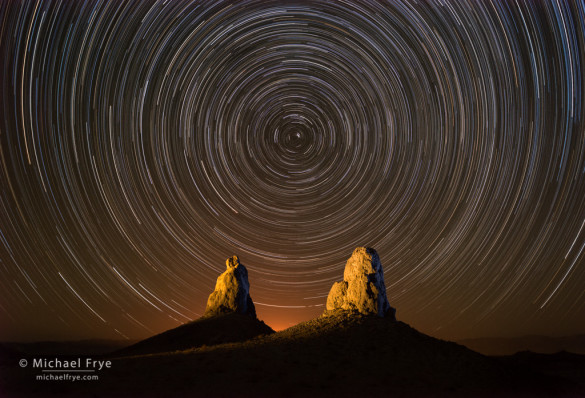 Star trails over pinnacles, Trona Pinnacles National Natural Landmark, CA, USA