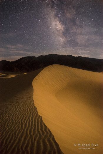 Moonlit sand dunes and the Milky Way, Death Valley NP, CA, USA