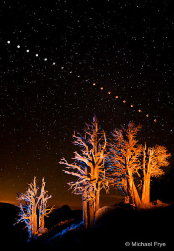 Lunar Eclipse Sequence, 1:23 a.m. to 4:49 a.m., August 28, 2007, Yosemite National Park, California