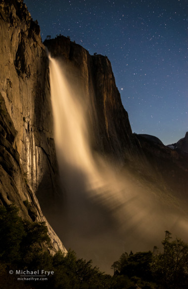 Upper Yosemite Fall illuminated by the rising moon, Yosemite NP, CA, USA
