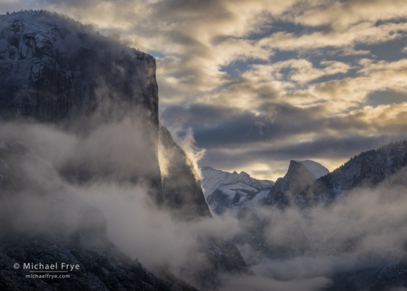 Sunrise from Tunnel View after a spring snowstorm, Yosemite NP, CA, USA