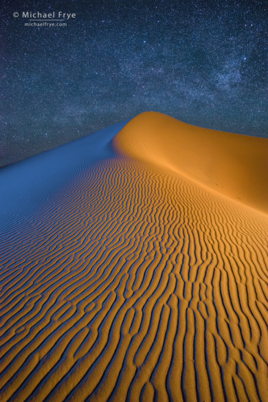 Sand dune and the Milky Way at night, Death Valley NP, CA, USA