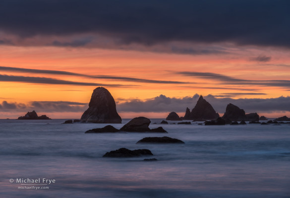 Sea stacks at sunset , Redwood NP, CA, USA